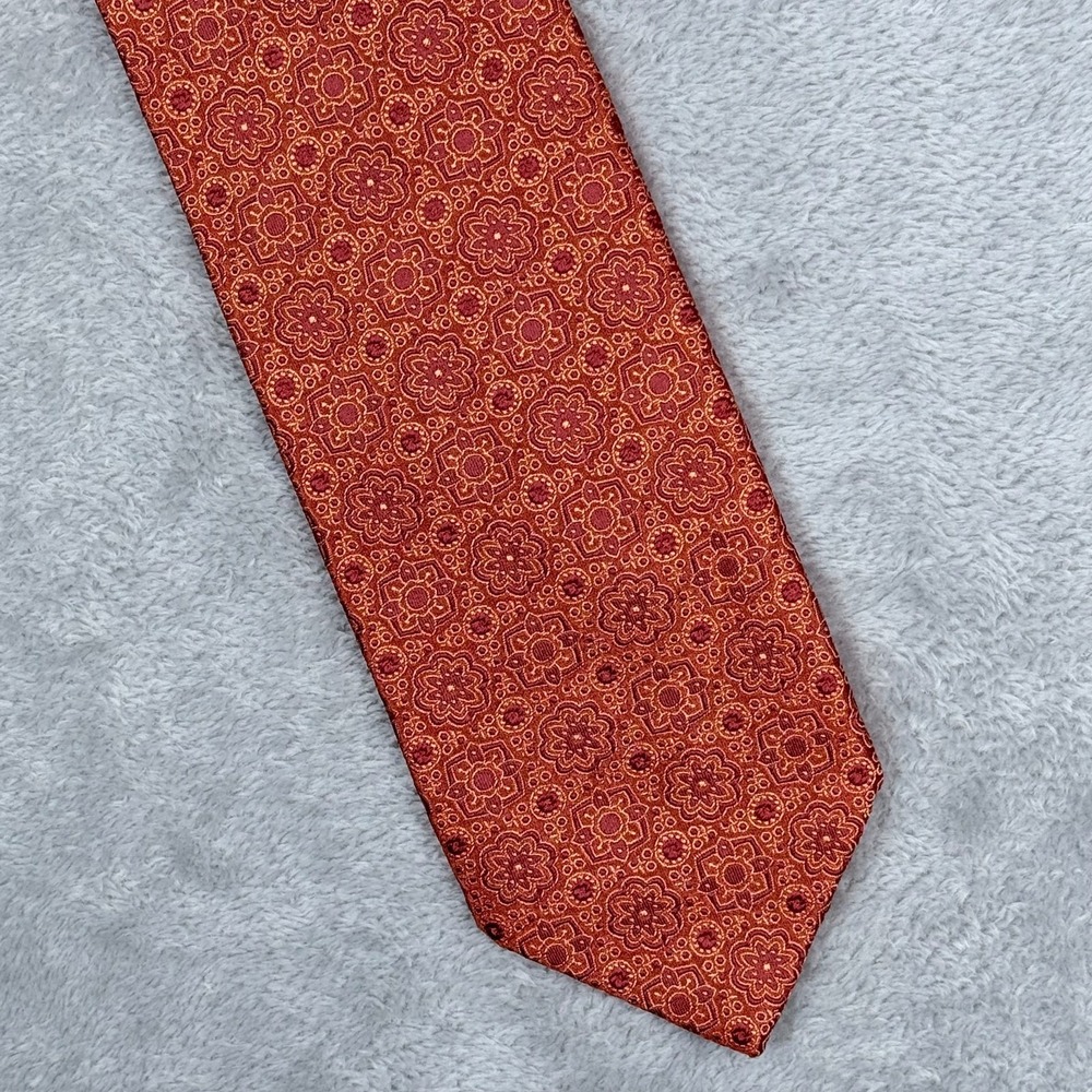 DolcePunta 100% Silk Tie Geometric Burnt Orange Hand Made Italy Mens Necktie